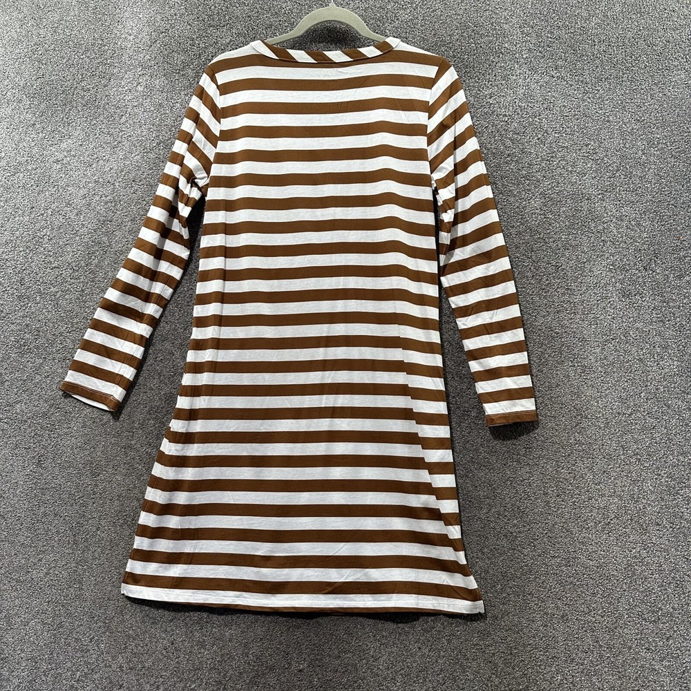Garnet Hill Cotton Shirt Dress Small Brown Stripe Long Sleeve V‎ Neck Pockets - Picture 2 of 11